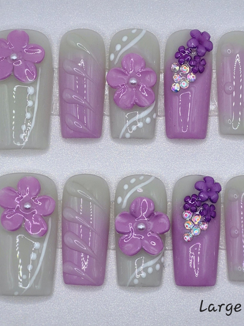 Large Square Press On Nails Faerie Violet Vale Handmade